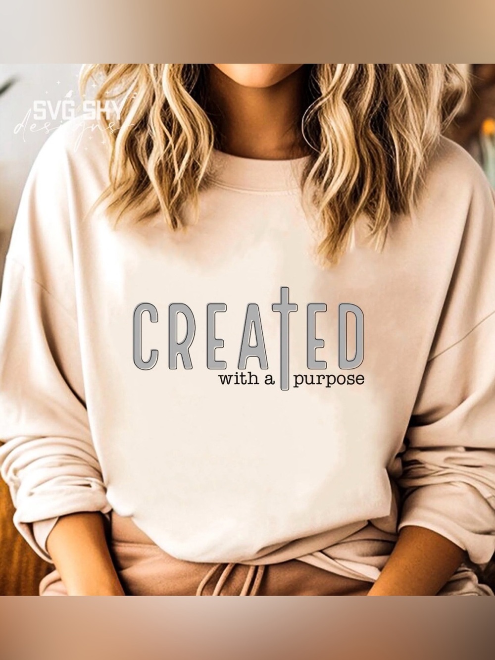 ✝️ New! Created With a Purpose Tan Christian Sweatshirt Cross Pullover Size 2XL